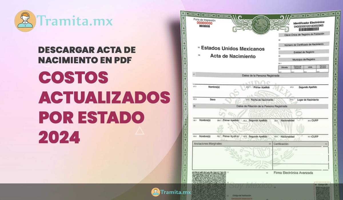 Descargar acta de nacimiento en PDF - costos actualizados 2024