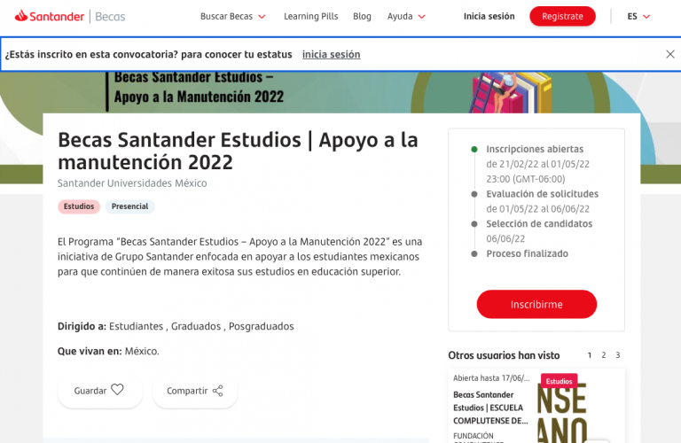 Becas Santander Estudios - Apoyo A La Manutención 2022