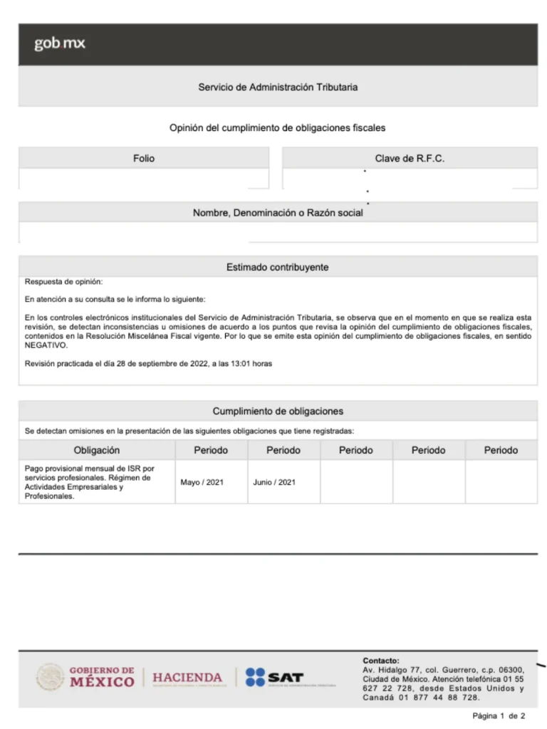 reporte de opinion de cumplimiento de obligaciones fiscales en el SAT desde SAT MOVIL