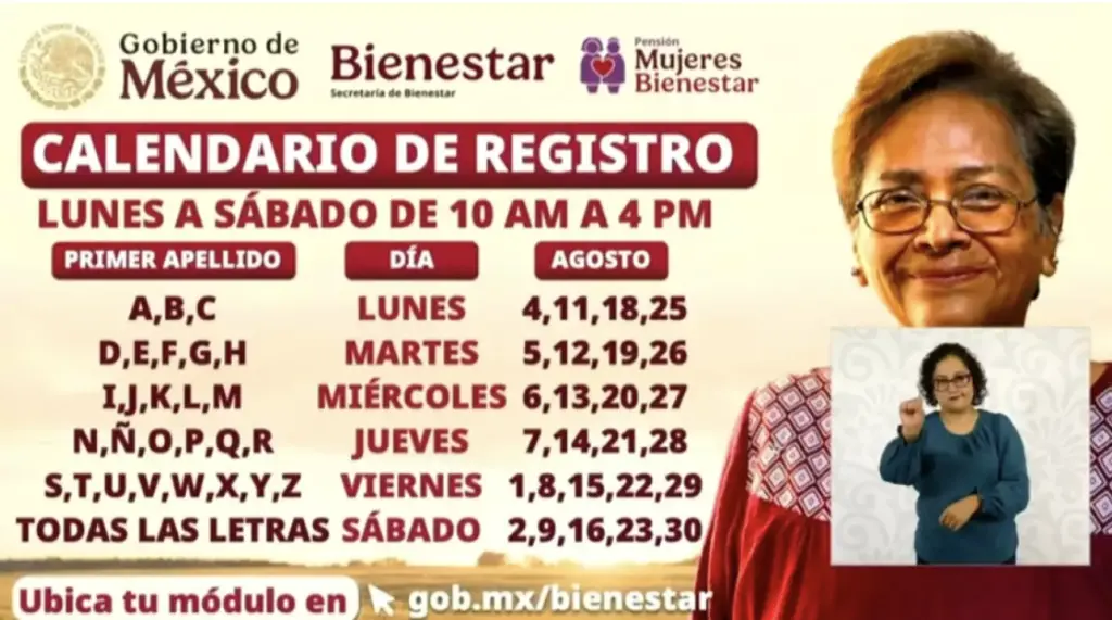 calendario de registro mujeres bienestar